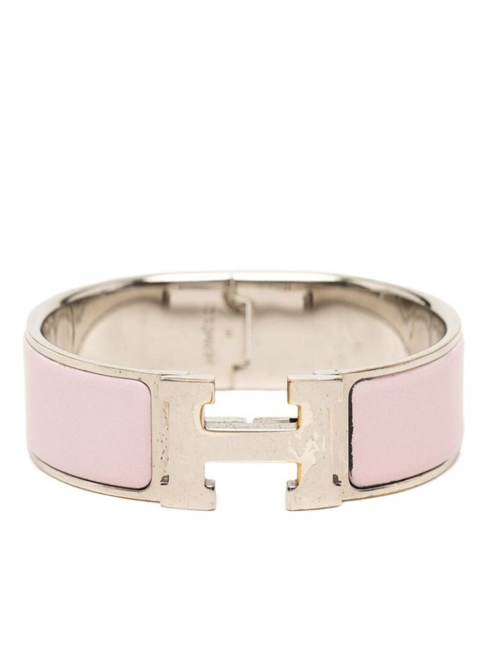 Hermes Clic Clac PM Bangle Silver Pink Metal Bracelet